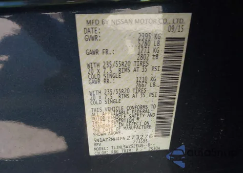 2015 Nissan Murano Platinum из США, поврежденный, VIN 5N1AZ2MH4FN273276